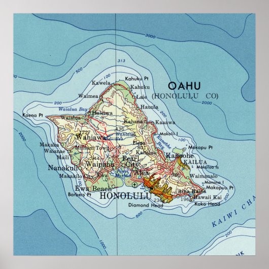 Oahu Vintae Map Poster (Voorkant)
