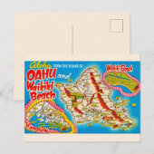 Oahu Wikiki Beach Kaart Briefkaart (Voorkant / Achterkant)