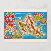 Oahu Wikiki Beach Kaart Briefkaart (Voorkant)