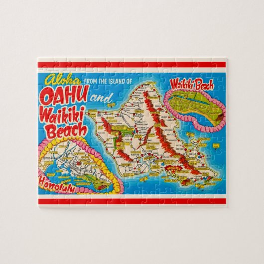 Oahu Wikiki Beach Map 8x10 Legpuzzel (Horizontaal)