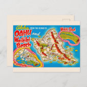 Oahu Wikiki Strand Kaart Ansichtkaart (Voorkant / Achterkant)
