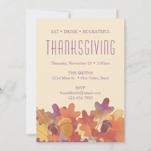 Oak-bladeren en -eikenhouten Thanksgiving in Paars Aankondiging