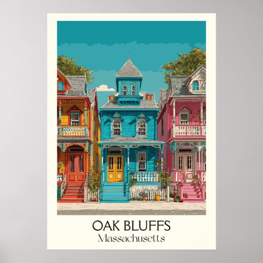 Oak Bluffs MA Gingerbread Cottages Art Poster (Voorkant)