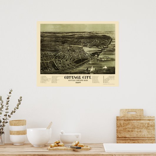 Oak Bluffs, MA Panoramic Map - 1890 Poster (Keuken)