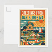 Oak Bluffs MA Retro Kunstprint Briefkaart (Voorkant / Achterkant)