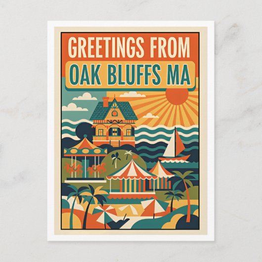 Oak Bluffs MA Retro Kunstprint Briefkaart (Voorkant)