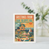 Oak Bluffs MA Retro Kunstprint Briefkaart (Staand voorkant)