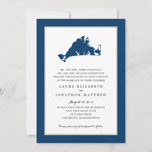 Oak Bluffs Marthas Vineyard Blue Map Wedding Invit Kaart (Voorkant)