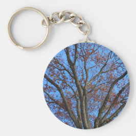 Oak-boom in een blauwe luchtherfst - sleutelhanger