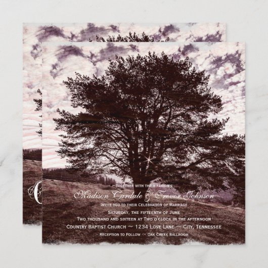 Oak Boom Rustic Country Wedding Invitations Kaart (Voorkant / Achterkant)