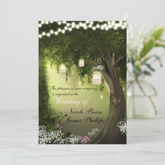 Oak Boom Rustic Enchanted Forest Garden Wedding Kaart (Staand voorkant)