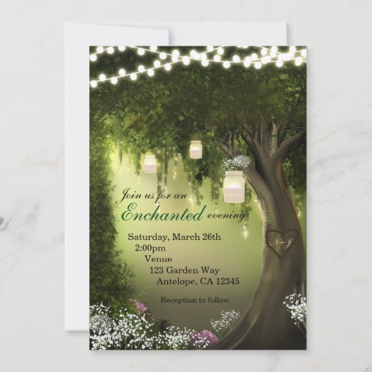 Oak Boom Rustic Enchanted Forest Garden Wedding Kaart (Achterkant)