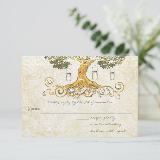 Oak Boom Verstoorde metaalelegantie RSVP Kaartje (Staand voorkant)