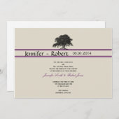 Oak-boomplant in Paarse uitnodiging tot bruiloft (Voorkant / Achterkant)