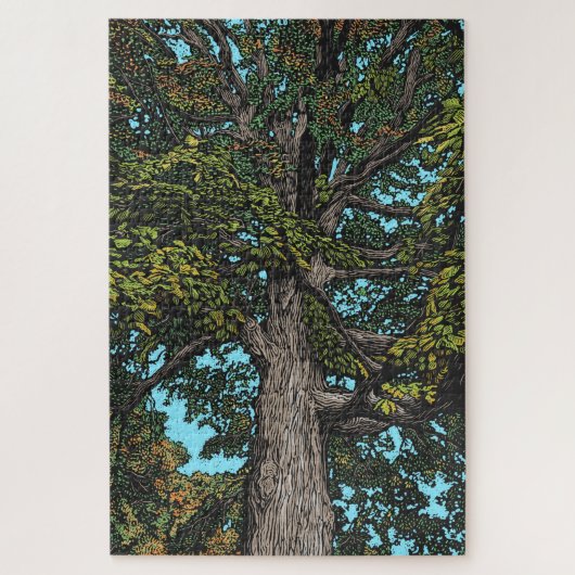 Oak-boompuzzel (kleur/moeilijk) legpuzzel (Verticaal)