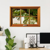 Oak boomvertakkingen Wooden-vensterverlichting Poster (Thuiskantoor)