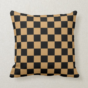 Oak Buff en Black Checkerboard Patroon Kussen