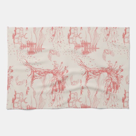 Oak & Elk Dagelijks Toile in Roze koraal & room Theedoek (Horizontaal)