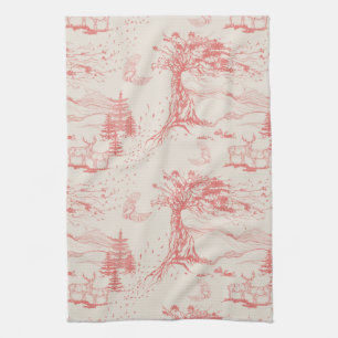 Oak & Elk Dagelijks Toile in Roze koraal & room Theedoek