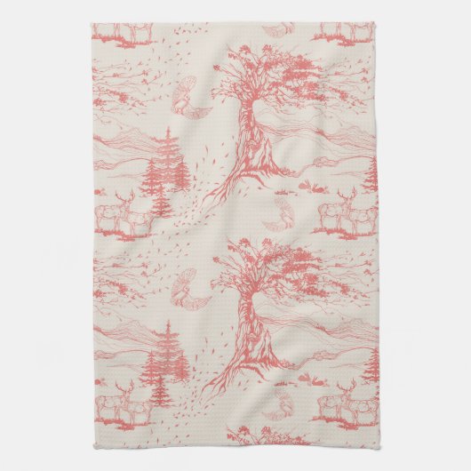 Oak & Elk Dagelijks Toile in Roze koraal & room Theedoek (Verticaal)