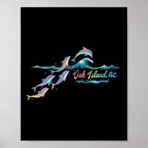 Oak Island Nc Kleurrijke Dolfijnliefhebber Strandv Poster