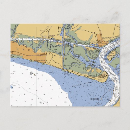 Oak Island, NC Nautical Chart Briefkaart (Voorkant)