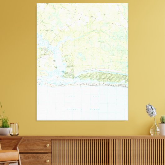 Oak Island North Carolina Map (1990) Canvas Afdruk (Insitu (Woonkamer))