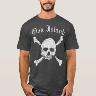 Oak Island Skull Crossbones Verdrietige Print T-shirt