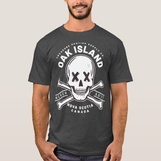 Oak Island Skull Stop nooit met Templar Treasure T-shirt (Voorkant)