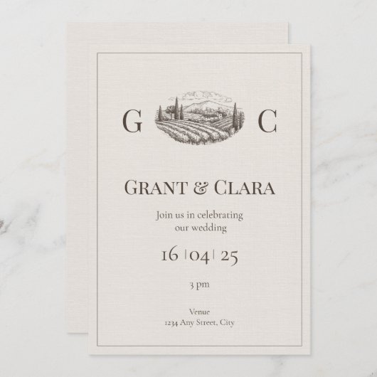 Oak & ivoor bruiloft uitnodiging (Voorkant / Achterkant)