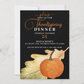 Oak Leaf & Pumpkin op Black Thanksgiving Dinner Kaart (Voorkant)