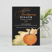 Oak Leaf & Pumpkin op Black Thanksgiving Dinner Kaart (Staand voorkant)