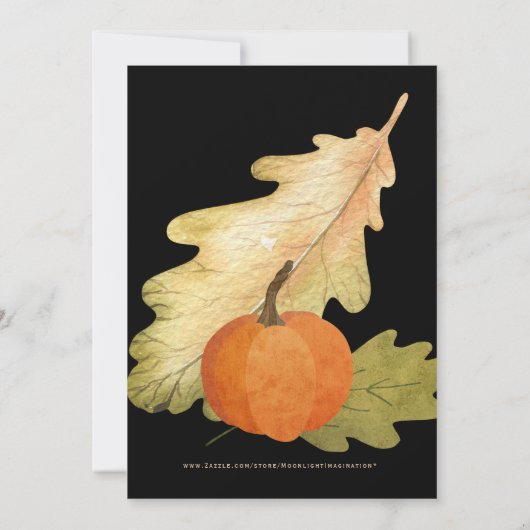 Oak Leaf & Pumpkin op Black Thanksgiving Dinner Kaart (Achterkant)