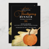 Oak Leaf & Pumpkin op Black Thanksgiving Dinner Kaart (Voorkant / Achterkant)