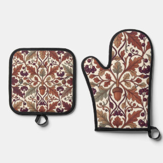 Oak Leaves Acorns Berries William Morris Style Ovenwant & Pannenlap Set