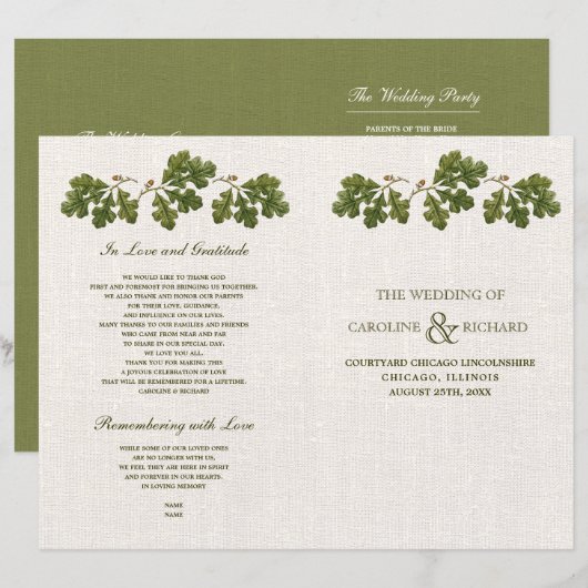 Oak Leaves Burlap Burlap Wedding Programma's (Voorkant / Achterkant)