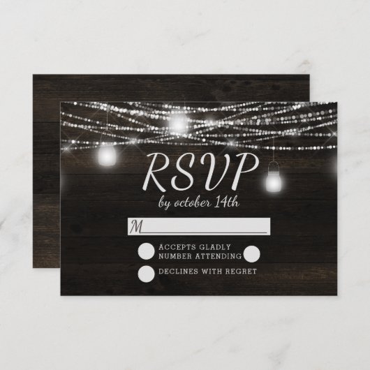 Oak Ridge Rustic Dark Wood Weddenschap RSVP Respon (Voorkant / Achterkant)