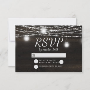 Oak Ridge Rustic Dark Wood Weddenschap RSVP Respon Kaartje