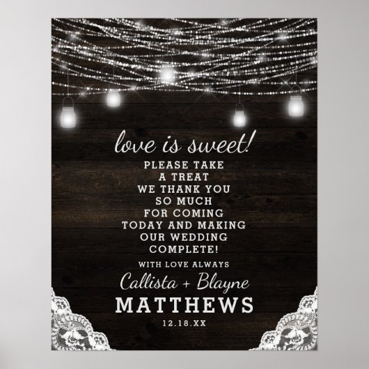 Oak Ridge Rustic Love is Sweet Treat Wedding Sign Poster (Voorkant)