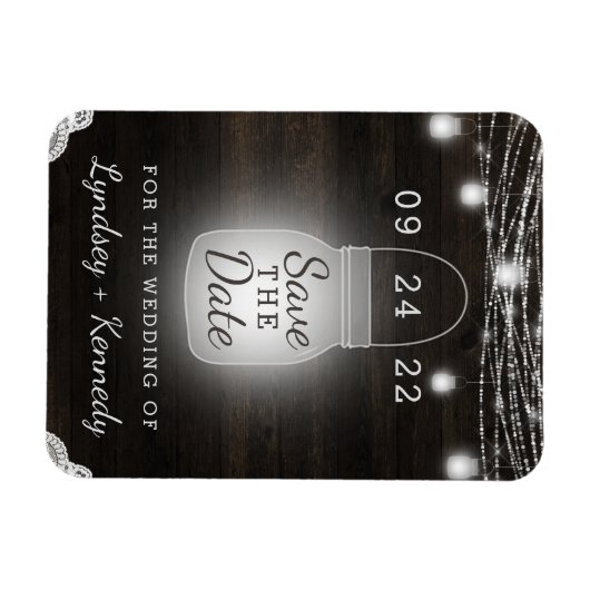 Oak Ridge Rustic Mason Jar Lights Save the Date Magneet (Horizontaal)