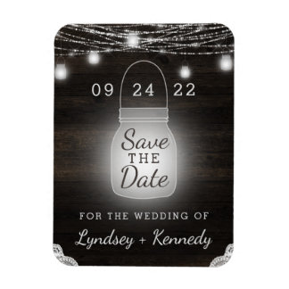 Oak Ridge Rustic Mason Jar Lights Save the Date Magneet