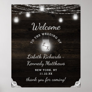 Oak Ridge Rustic Wood & Lace Weddenschap Welkom Poster