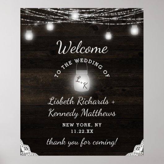 Oak Ridge Rustic Wood & Lace Weddenschap Welkom Poster (Voorkant)
