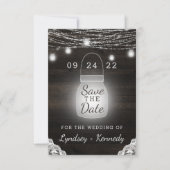 Oak Ridge Rustic Wood Lichten & Mason Jars Save The Date (Voorkant)