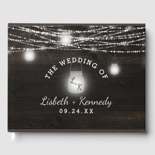 Oak Ridge Rustiek Donker Hout & Mason Jars Bruilof Gastenboek (Voorkant)