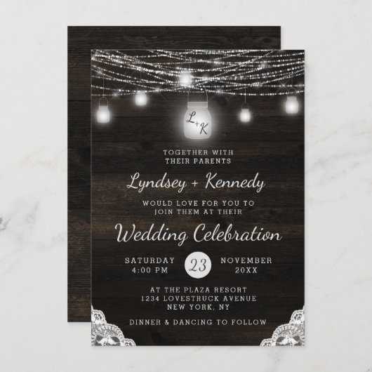 Oak Ridge Rustiek Hout & Mason Jar Monogram Bruilo Kaart (Voorkant / Achterkant)