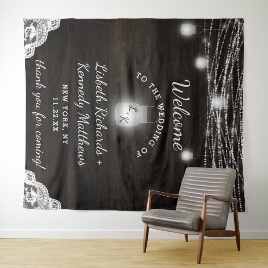 Oak Ridge Rustiek Hout & Mason Jars Bruiloft Welko Wandkleed (In Situ (horizontaal))