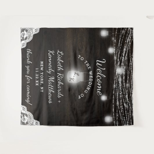 Oak Ridge Rustiek Hout & Mason Jars Bruiloft Welko Wandkleed (Voorkant (horizontaal))