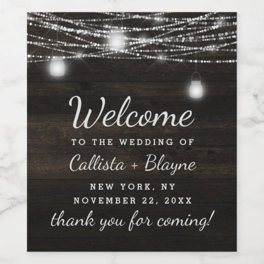 Oak Ridge Rustiek Hout & Mason Jars Bruiloft Welko Wijn Etiket (Enkel label)