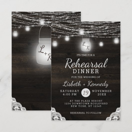 Oak Ridge Rustieke Houten Huwelijksrepetitie Diner Kaart (Voorkant / Achterkant)
